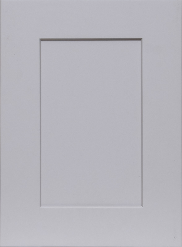 Global Dove shaker-style cabinet door with soft light-gray finish and recessed center panel.