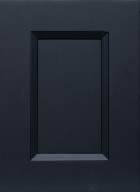 Global Double Black raised-panel cabinet door with deep black finish and beveled center detail