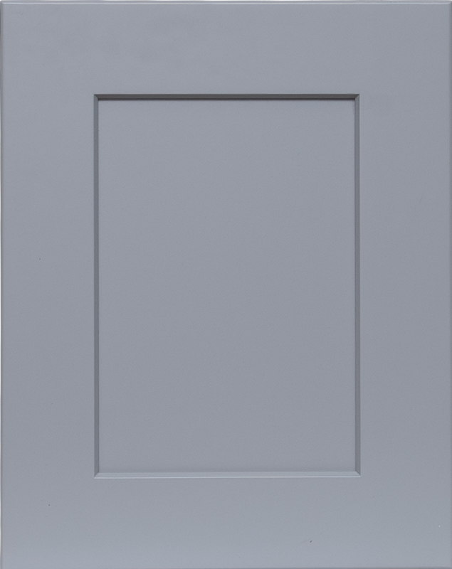 Global Grey shaker-style cabinet door with smooth gray finish and recessed center panel