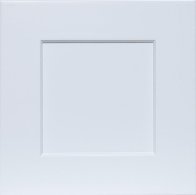 Global White shaker-style cabinet door with bright white finish and recessed center panel