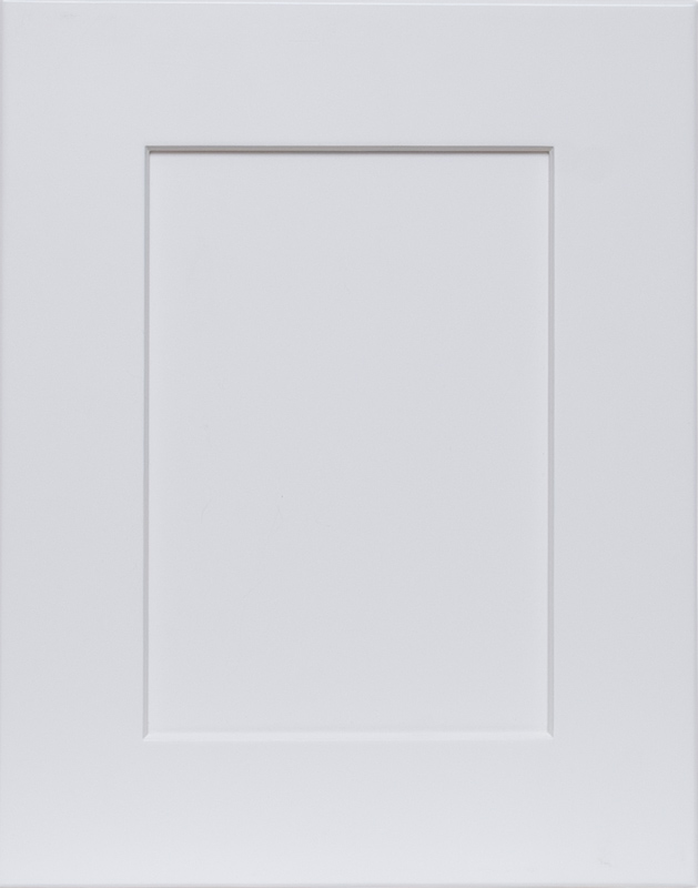 Global Pearl shaker-style cabinet door with soft white finish and recessed center panel