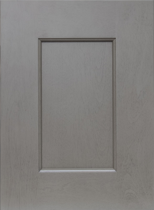 Global Mill shaker-style cabinet door with weathered gray wood finish and recessed center panel