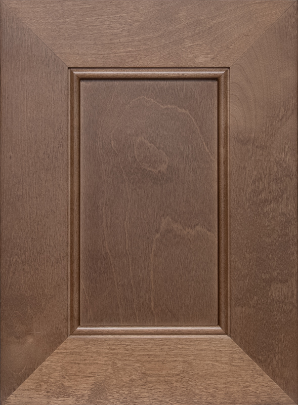 Global Portland Pride raised-panel cabinet door with warm brown wood finish and beveled center detail