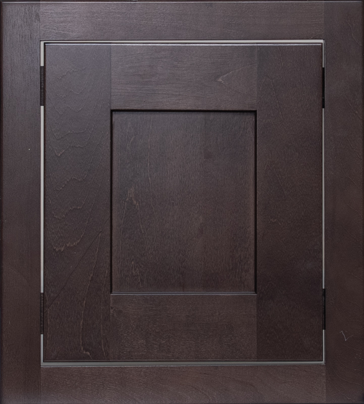 Global Inset Brown inset-style cabinet door with dark brown wood finish and recessed center panel
