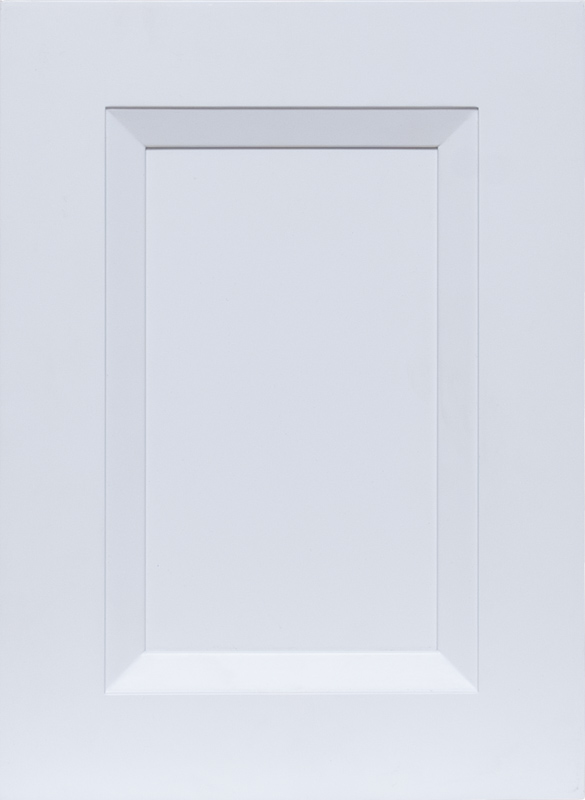 Global Oxford White raised-panel cabinet door with clean white finish and beveled center detail